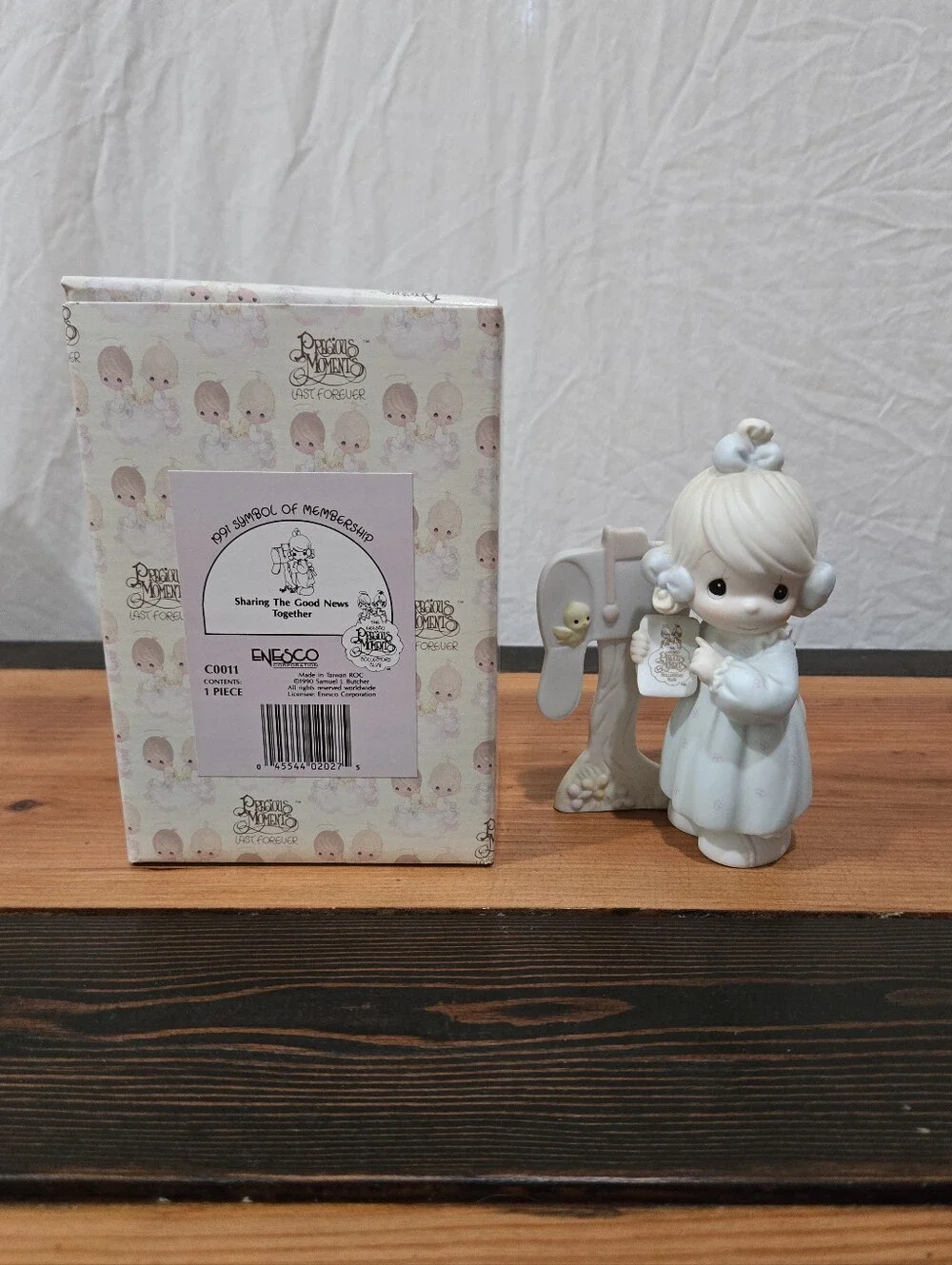 Precious Moments Cream and White Girl Figurine with Mailbox